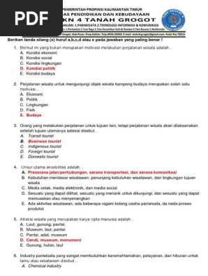 Soal Tds Pengantar Pariwisata Tahun 2019