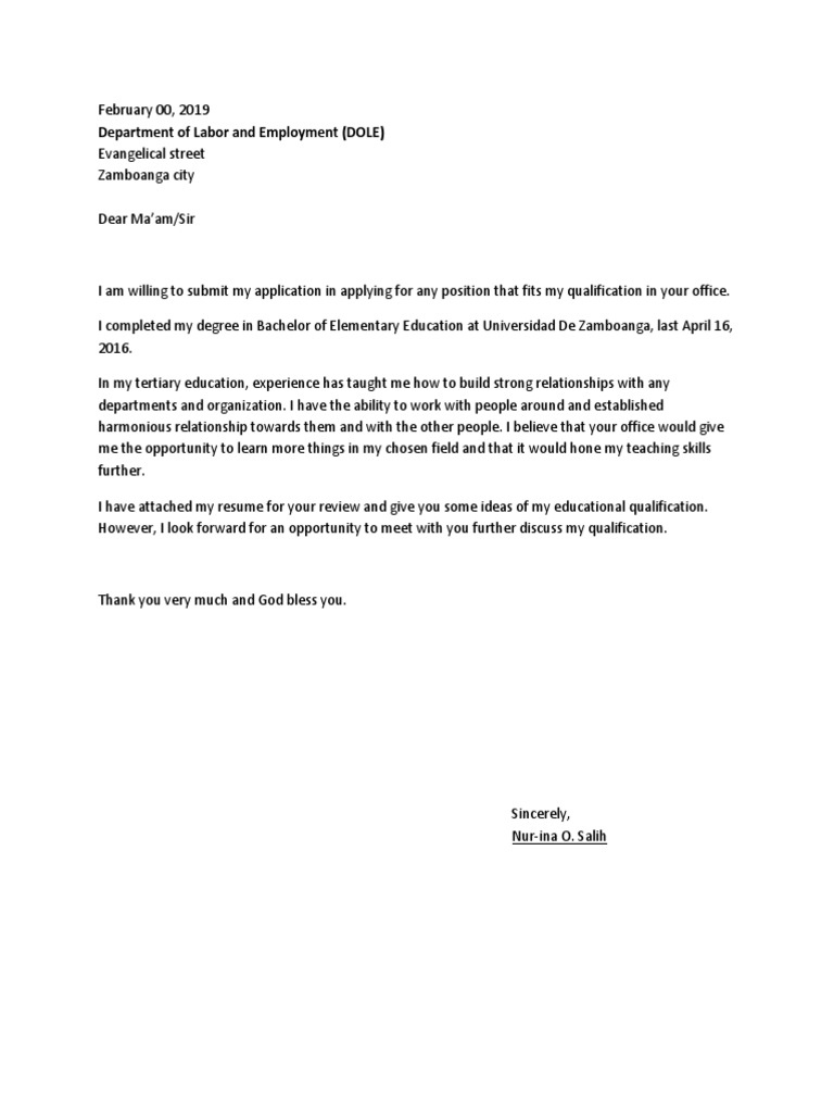 Application Letter For Office PDF