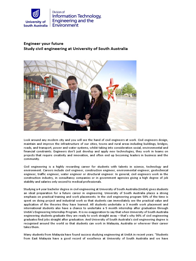 Engineer Your Future Study Civil Engineering At University Of South