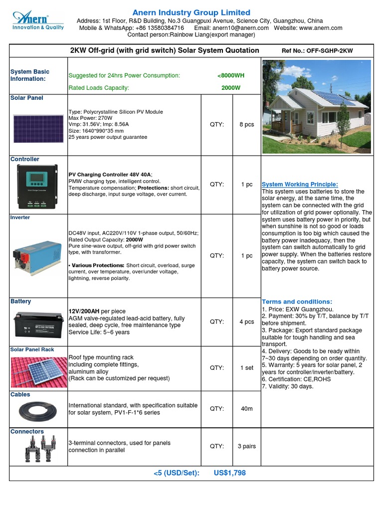 Anern Off Grid Solar Power System Quotation 201903 2 50kw Pdf Photovoltaic System Solar Panel