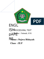 Engl ISH Pape RS: Name: Najwa Hidayah Class: IX F