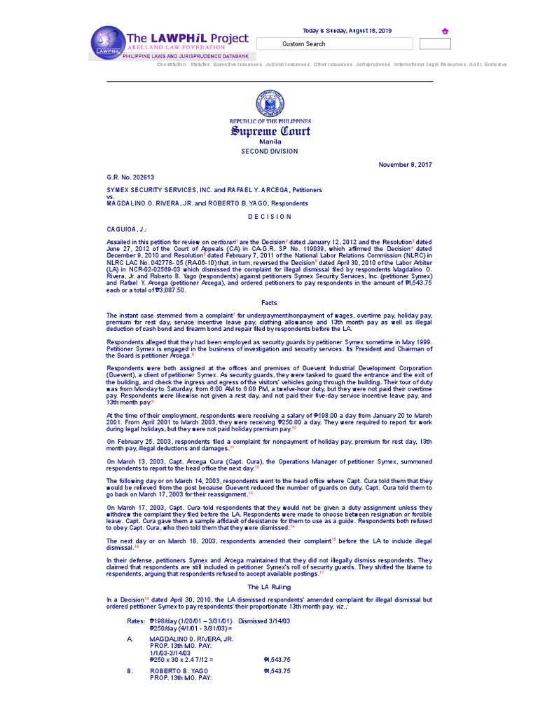 Illegal Dismissal Case: Symex Security | PDF | Burden Of Proof (Law ...