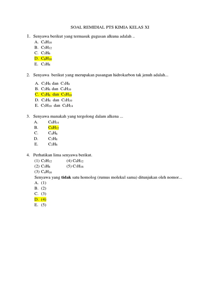 Contoh Soal Hidrokarbon Kelas 11