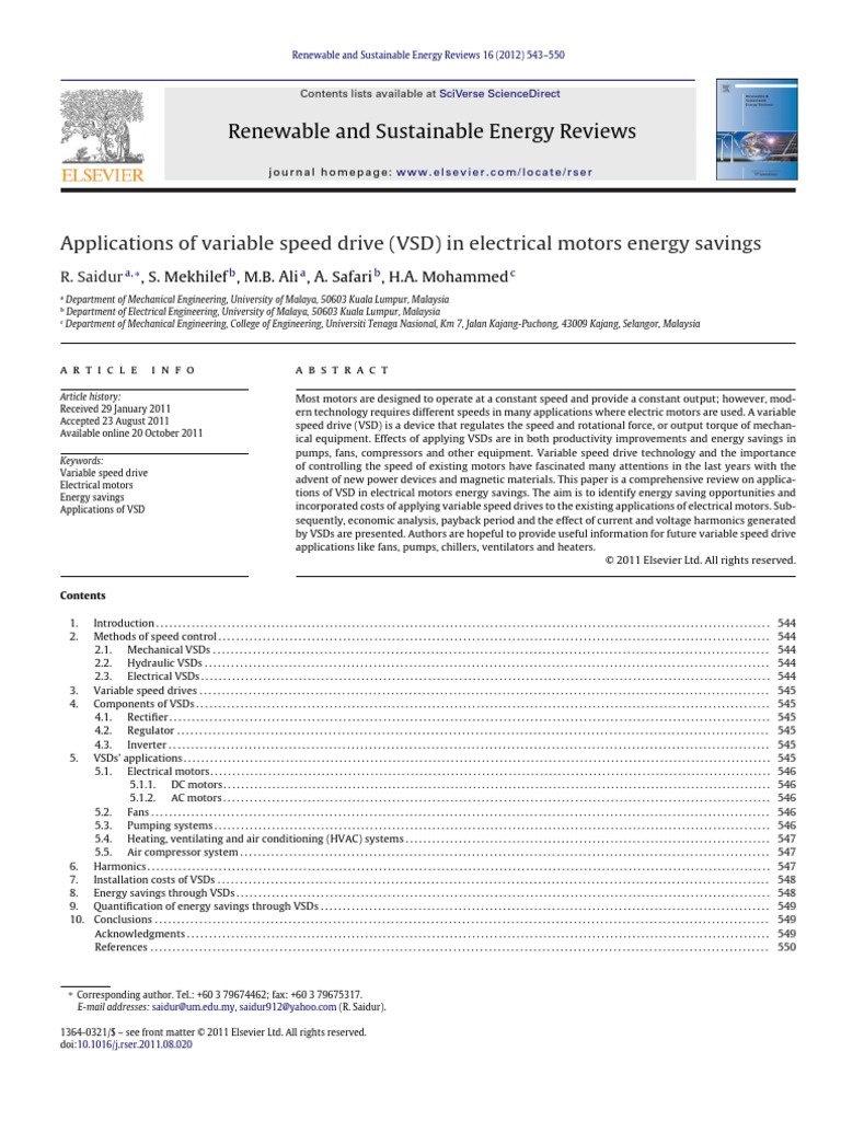 Application of Variable Speed Drive (VSD) in Electrical Motor Energy