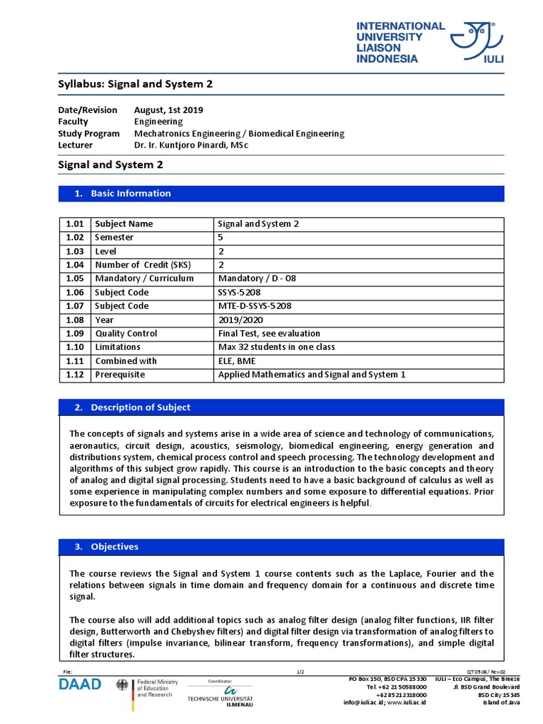 Signal and System 2 Syllabus | PDF | Signal Processing | Systems Theory