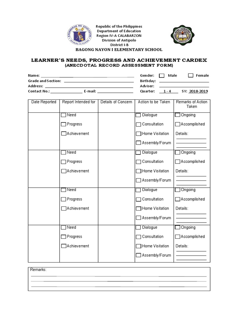 Learner's Progress Cardex Form | PDF | Learning | Behavior Modification