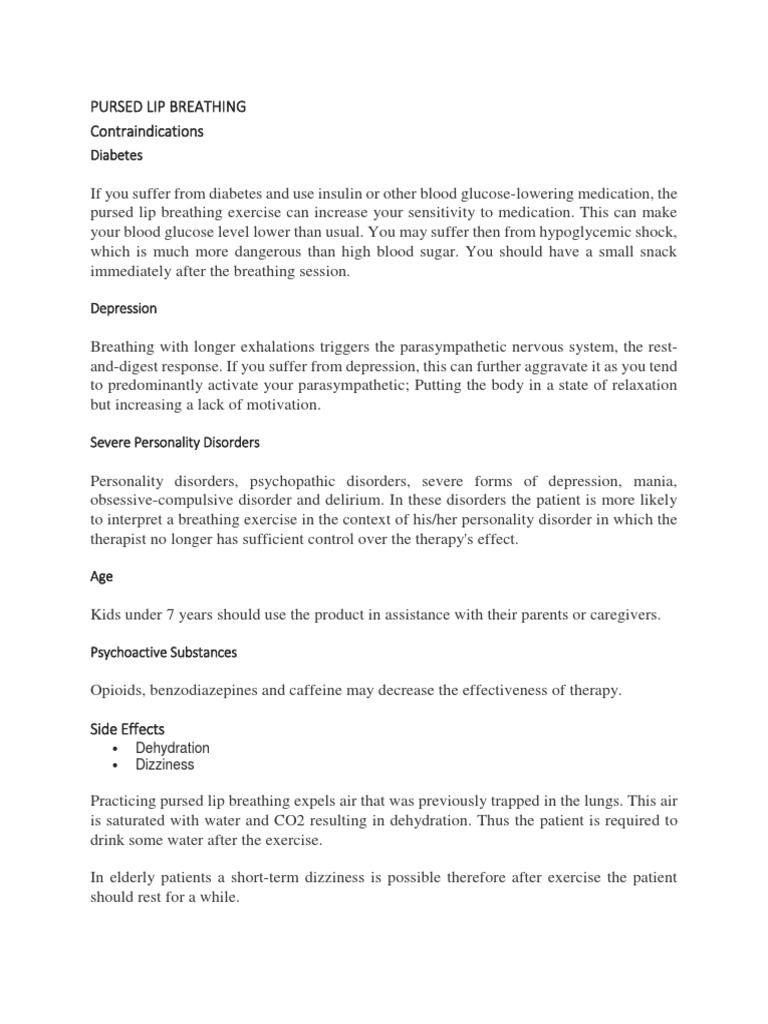 Pursed Lip Breathing Contraindications Diabetes PDF