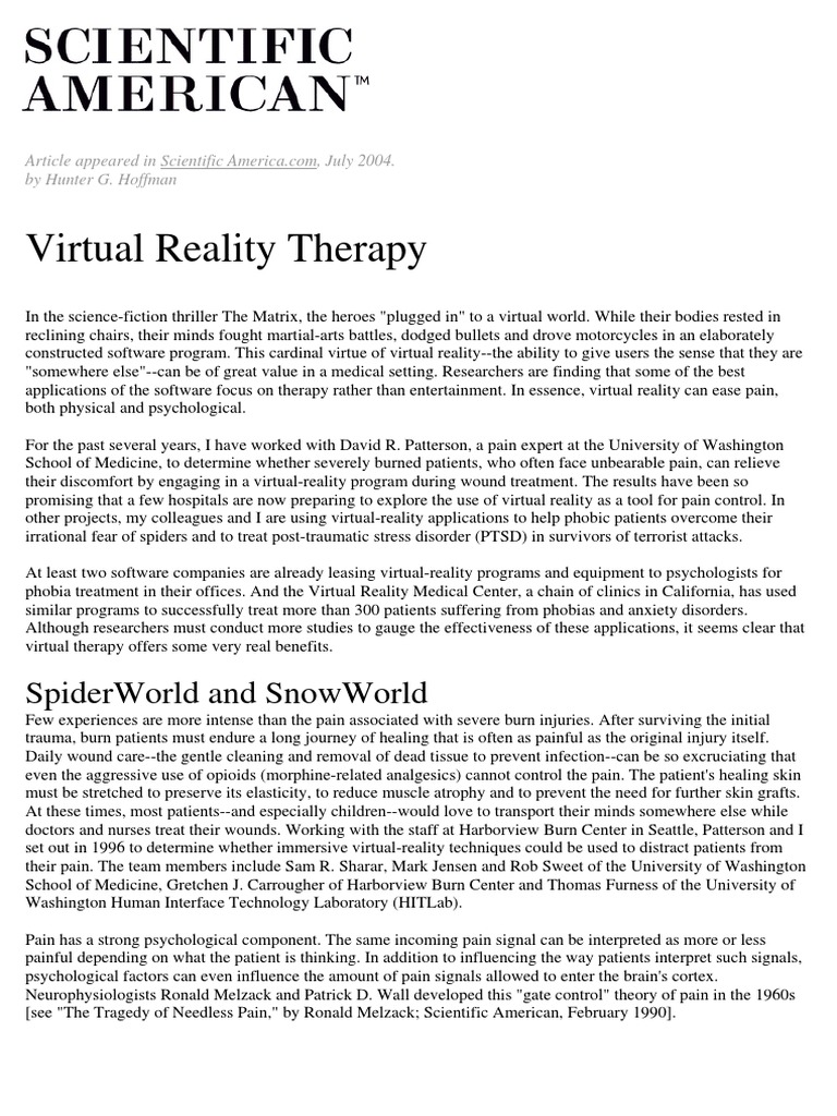 Virtual Reality Therapy PDF Phobia Posttraumatic Stress Disorder