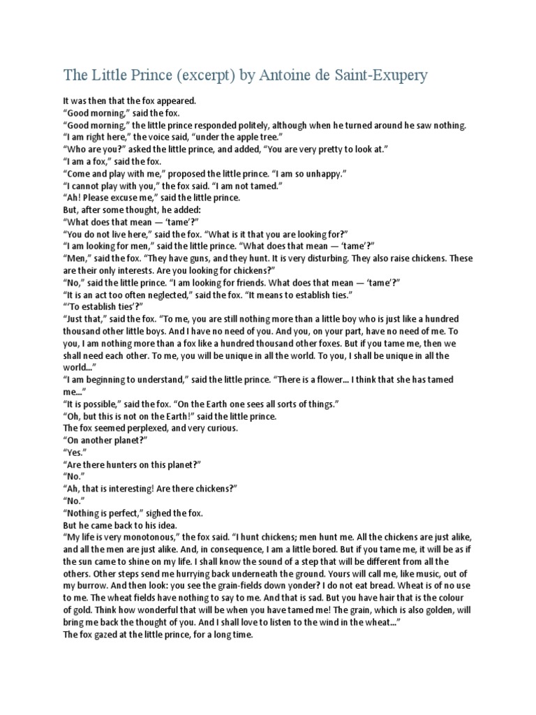 The Little Prince (Excerpt) by Antoine de SaintExupery Download Free PDF The Little Prince