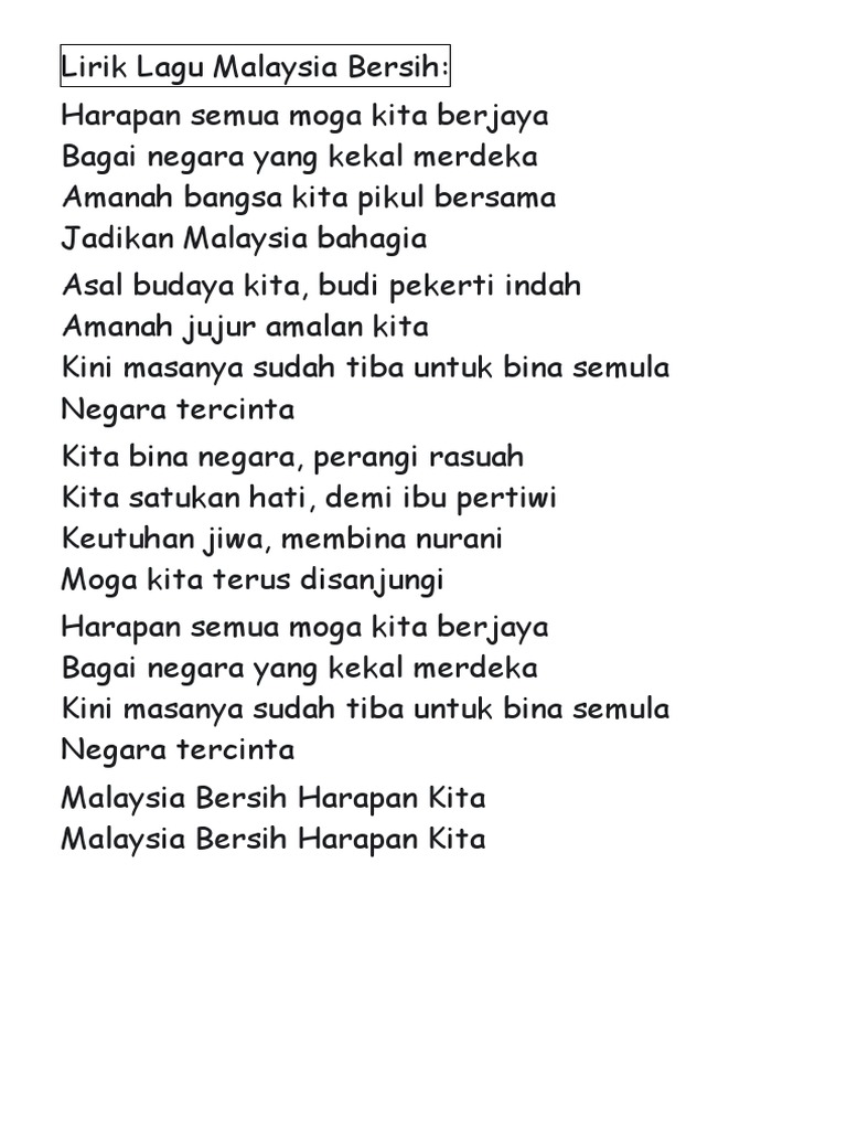 Lirik Lagu Malaysia Bersih Pdf