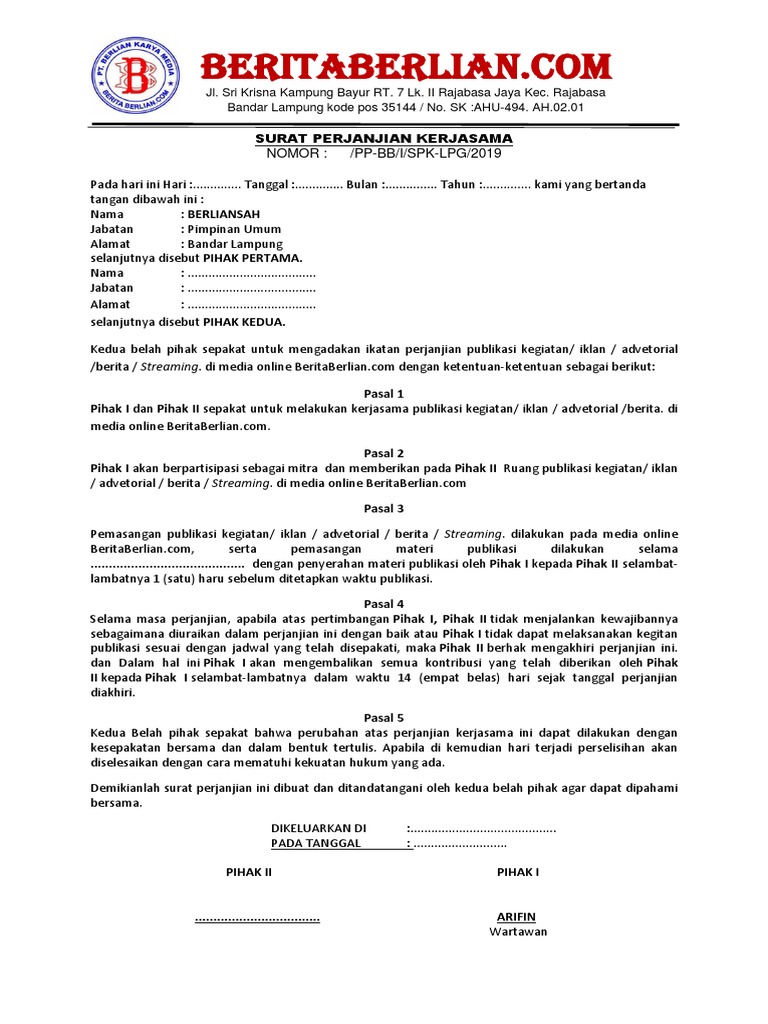 Surat Kerjasama Publikasi Docx