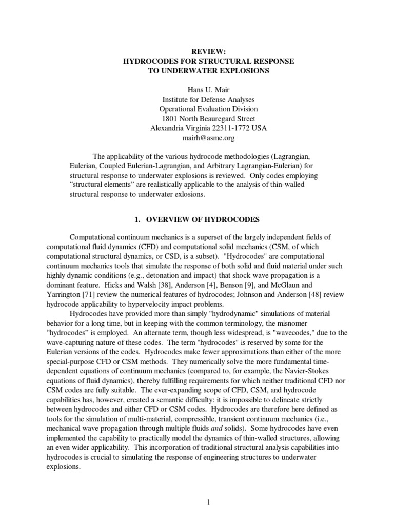 Hydrocode Methods for Underwater Explosions | PDF | Computational Fluid ...