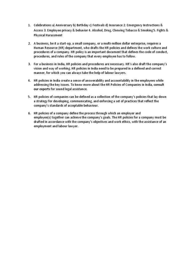 Guidelines For Establishing Comprehensive And Legally Compliant Hr