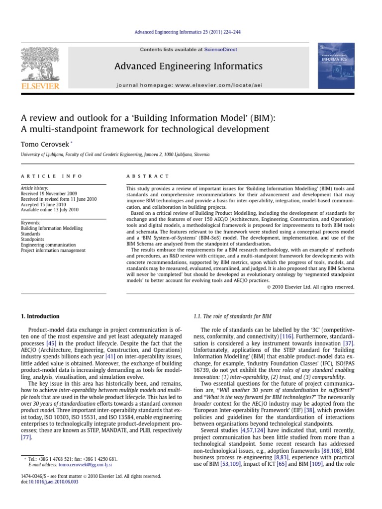 (2011) A Review and Outlook For A 'Building Information Model' (BIM ...