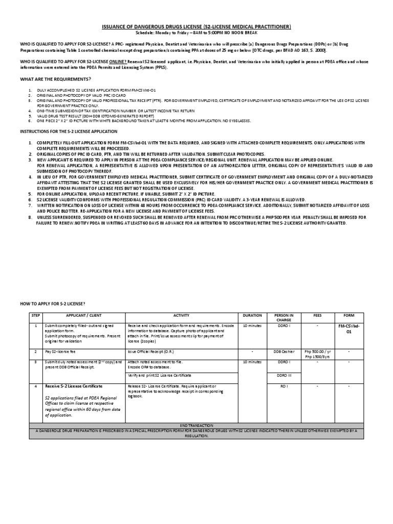 S2 License Application for Medical Practitioners | PDF | Chemical ...