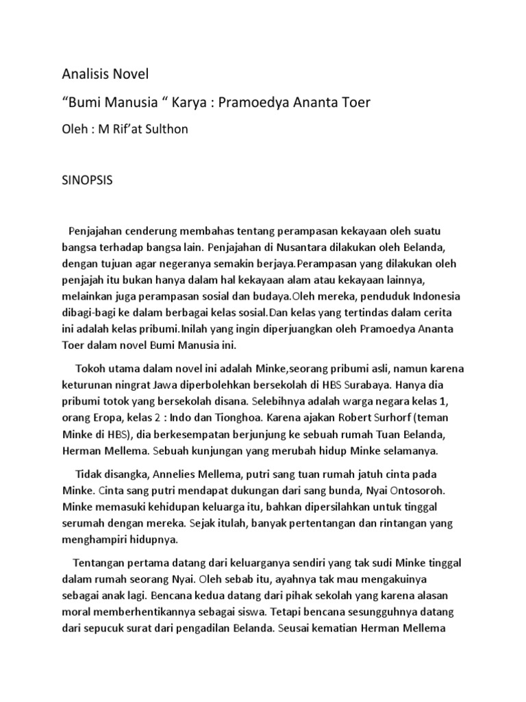 Analisis Novel Bumi Manusia