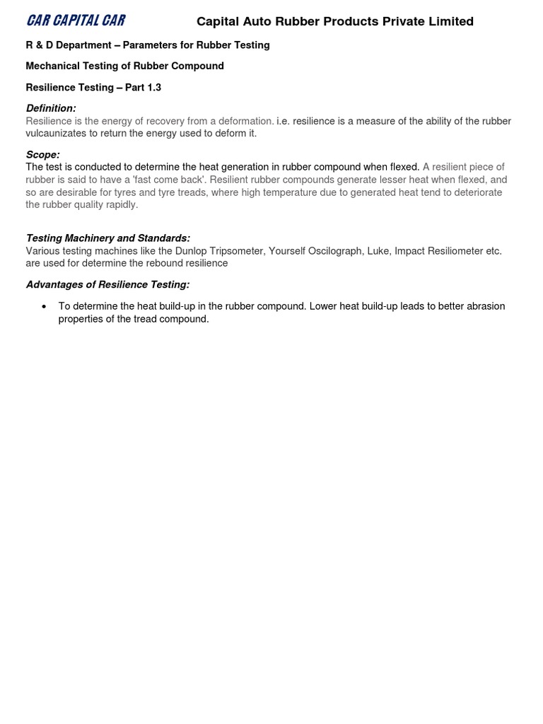 Resilience Testing In Rubber Compounding Pdf