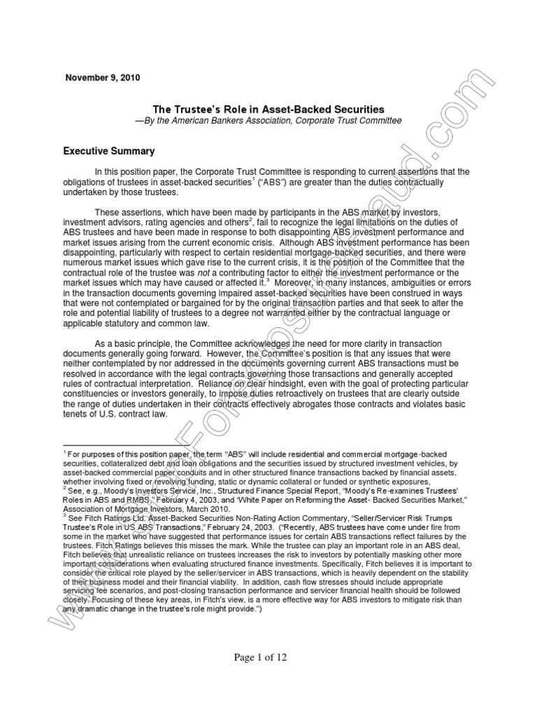 Trustee Duties in Asset-Backed Securities | PDF | Asset Backed Security ...