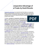 Theory of Comparative Advantage of International Trade: by David Ricardo