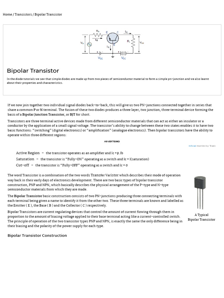 Bipolar Transistor Tutorial, The BJT Transistor PDF Bipolar
