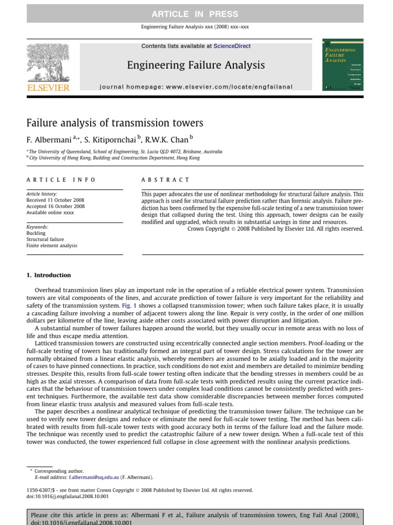 Failure Analysis of Transmission Towers PDF Buckling Yield