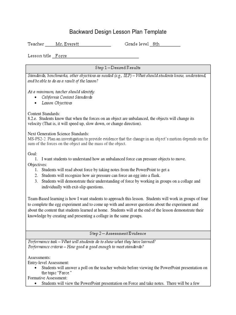 8th Grade Force Lesson Plan Template | PDF | Force | Teaching