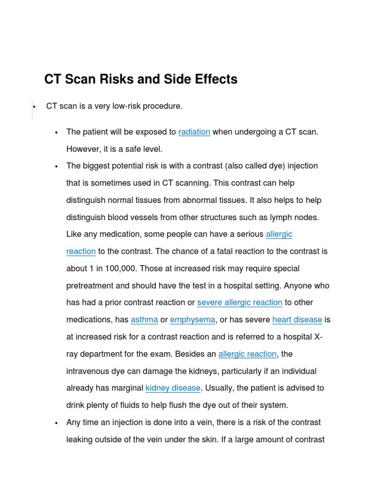 CT Scan Risks and Side Effects PDF Ct Scan Ionizing Radiation