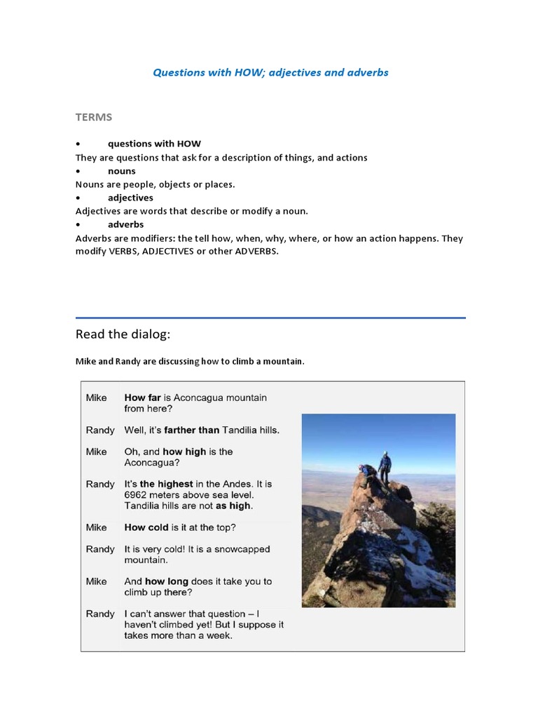Terms: Questions With HOW Adjectives and Adverbs | Download Free PDF ...