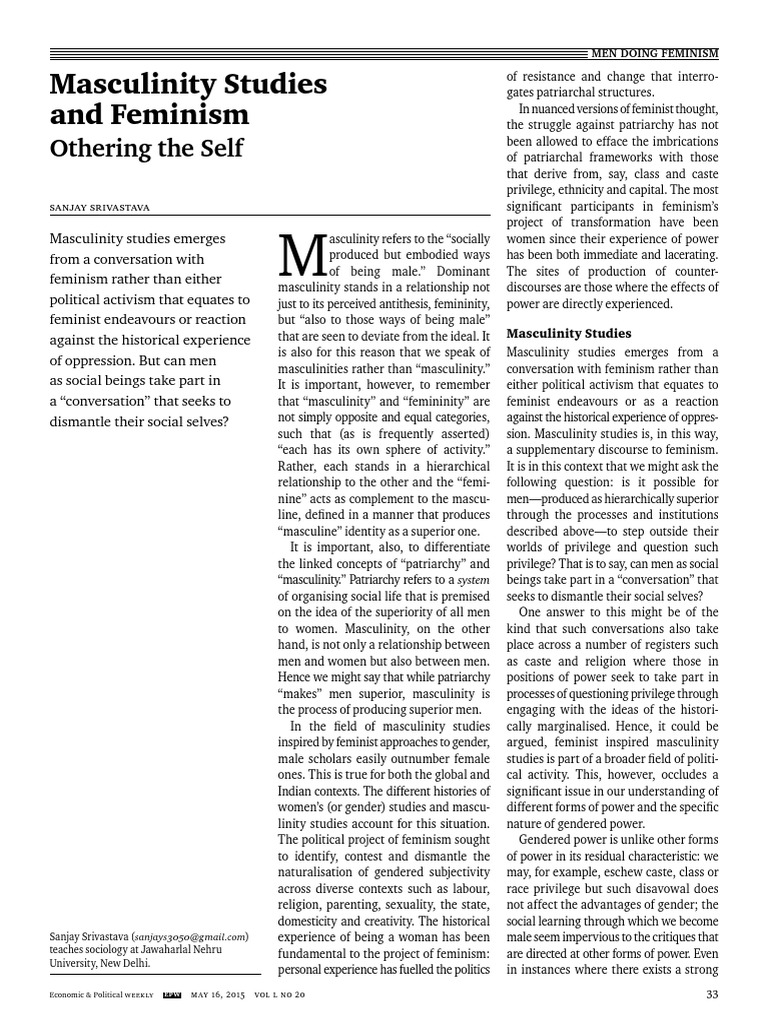 Masculinity Studies and Feminism | PDF | Feminism | Gender Studies