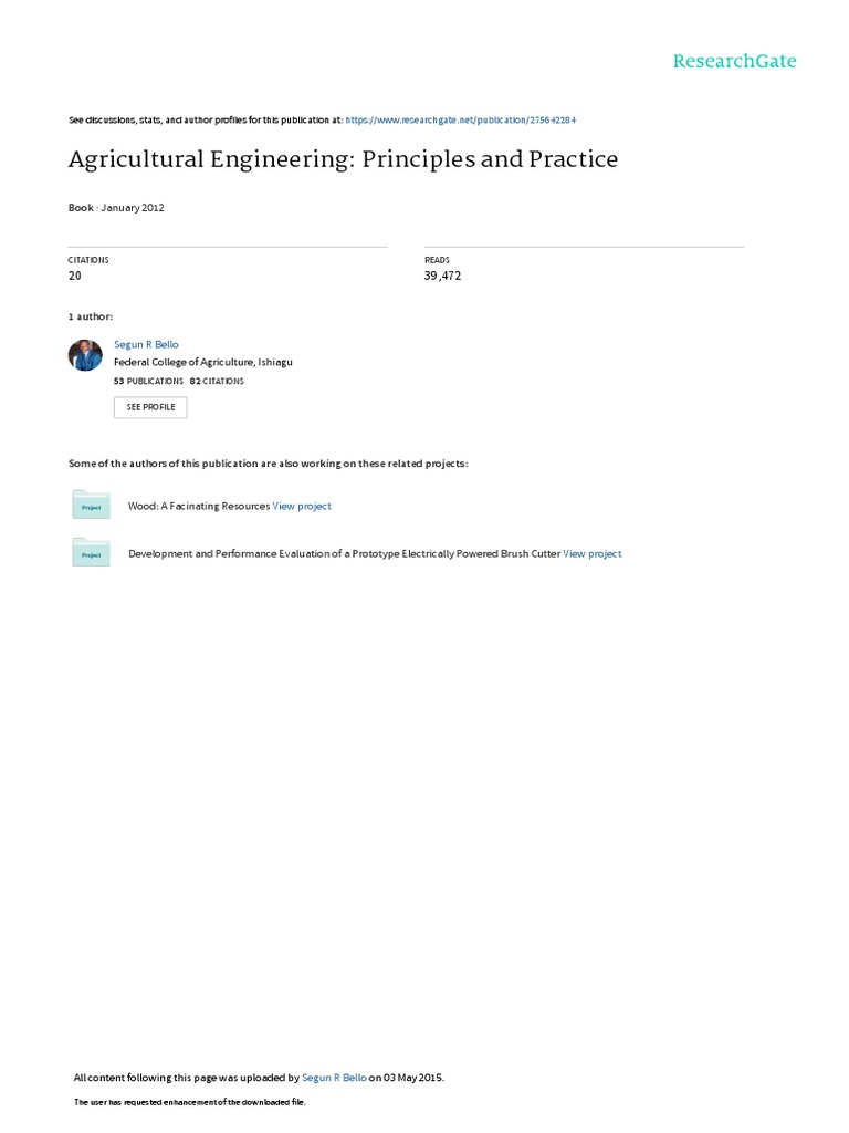 Agricultural Engineering: Principles and Practice: January 2012 | PDF ...