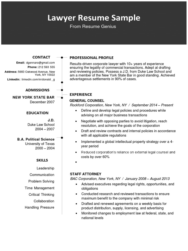Lawyer Resume Sample 2019 Original | Download Free PDF | Lawyer