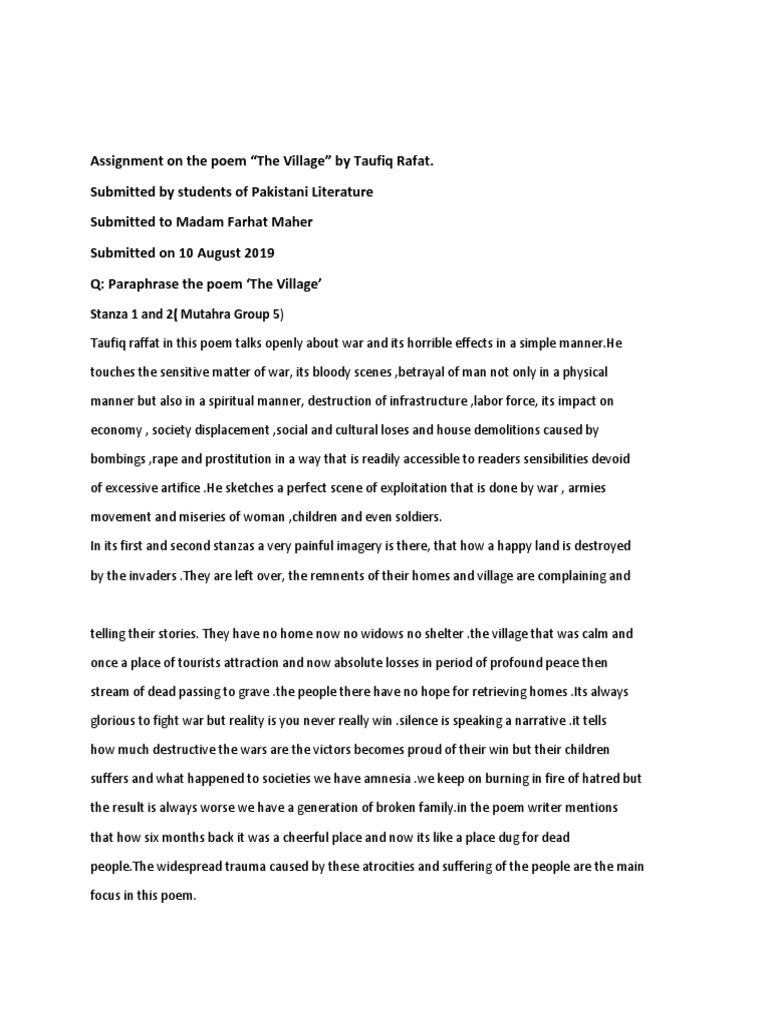 Impact of War in "The Village" Poem | PDF | Poetry | General Fiction