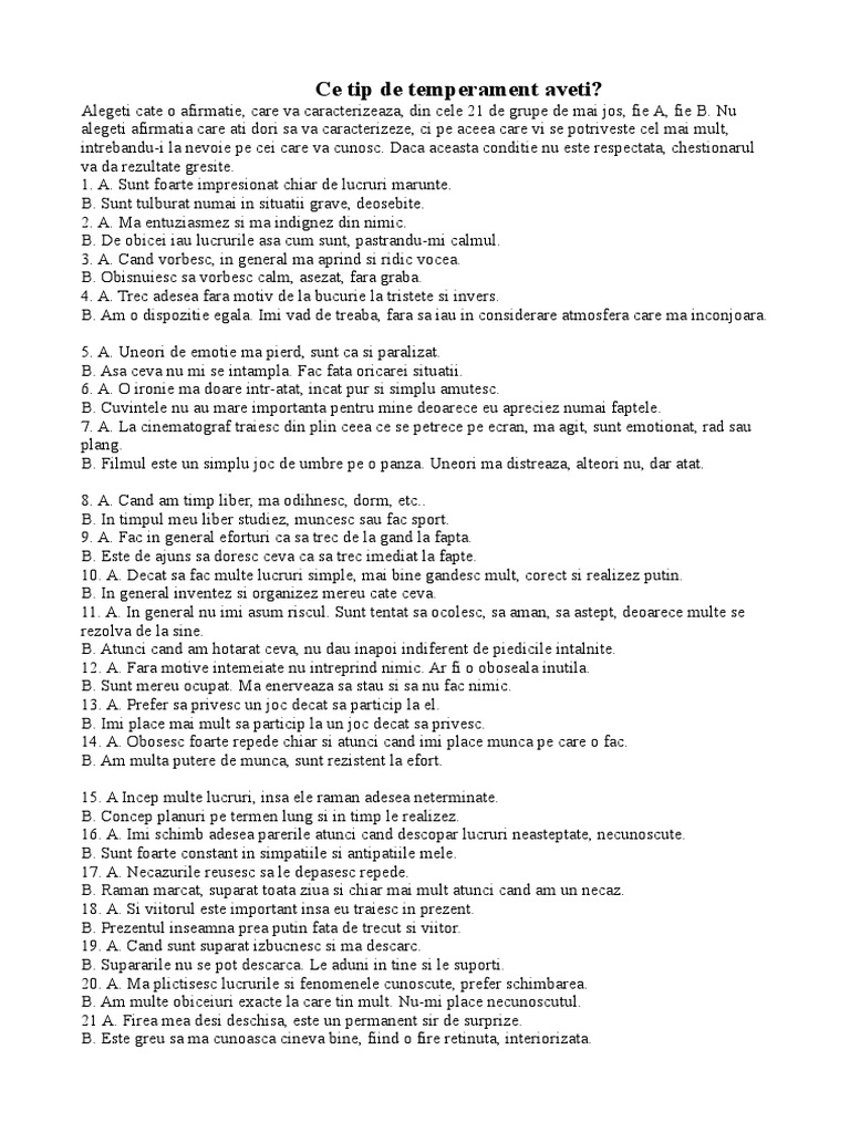 Ce Tip de Temperament | PDF