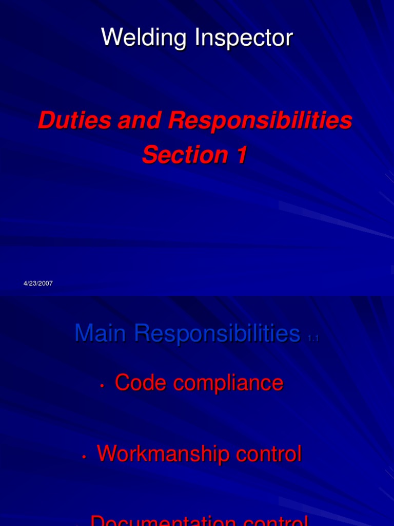 1 Duties and Responsibilities Section 1 | PDF | Welding | Construction