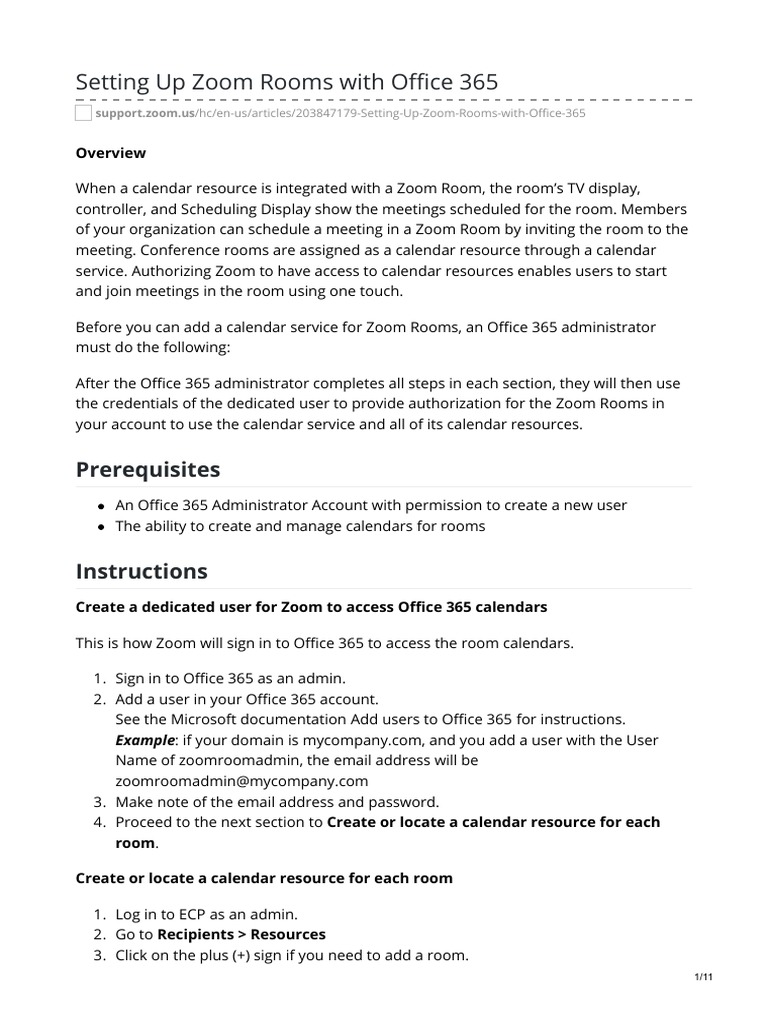 Setting Up Zoom Rooms With Office 365 PDF Office 365 Information