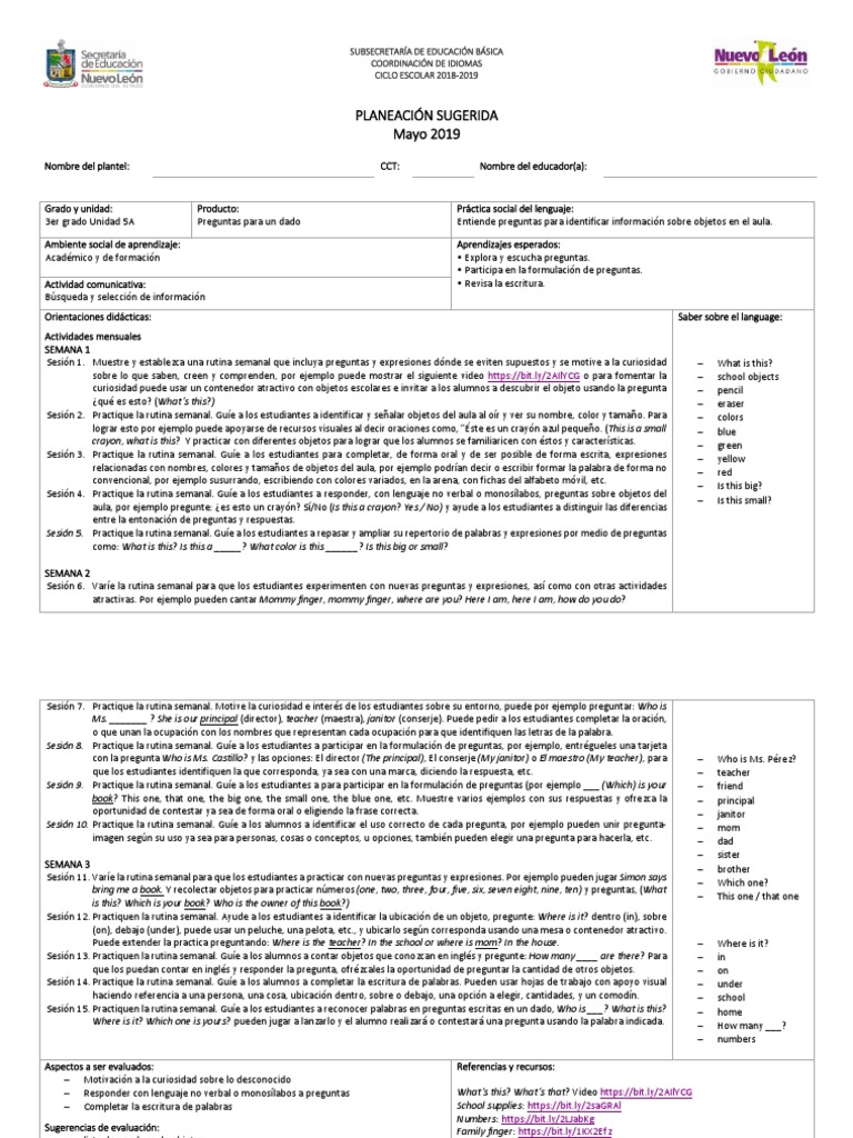 Lesson Plan Inglés Pdf Salón De Clases Educación Primaria