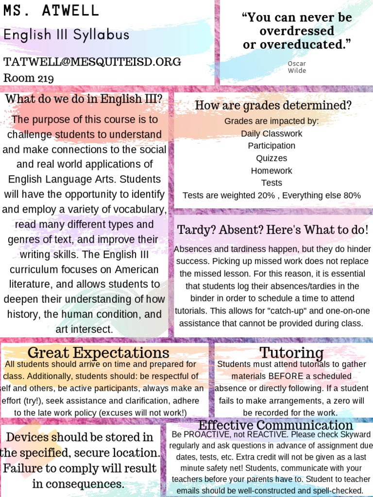 Syllabus Highlights Eng 3 | PDF | Behavior Modification | Learning