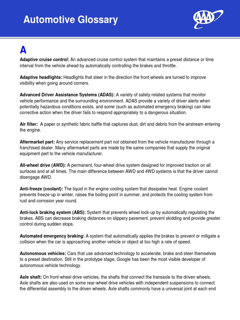 Automotive Glossary 2015 04 PDF Internal Combustion Engine Brake