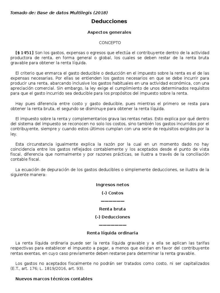 Deducciones y costos en renta líquida | PDF | Impuestos | Devengo