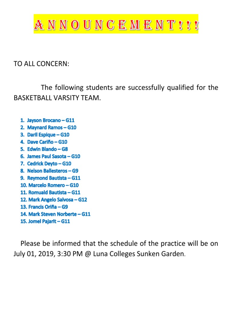 Basketball Varsity Team Roster 2019 | PDF | Wellness