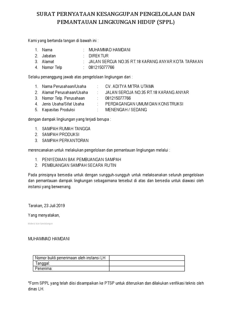 Kesanggupan Pengelolaan Lingkungan SPPL | PDF | Pengelolaan Keuangan & Uang