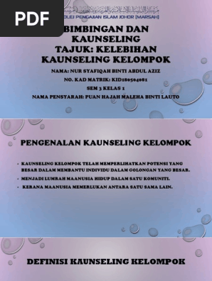 Bimbingan Dan Kaunseling Tajuk Kelebihan Kaunseling Kelompok Pdf
