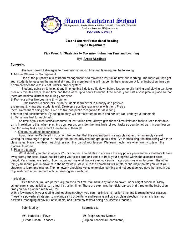 2nd Prof. Reading 2018 Teaching Srategies | PDF | Classroom Management ...