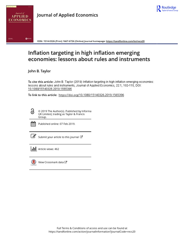 Inflation Targeting in High Inflation Emerging Economies Lessons About ...
