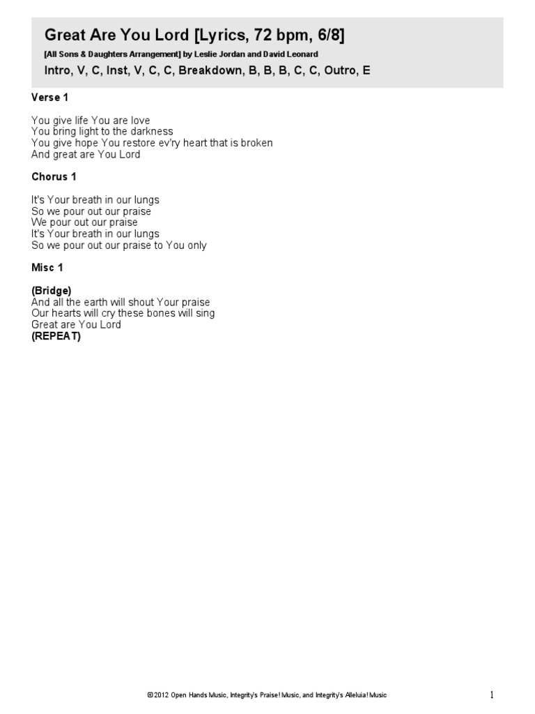 Great are you lord lyrics pdf pdf