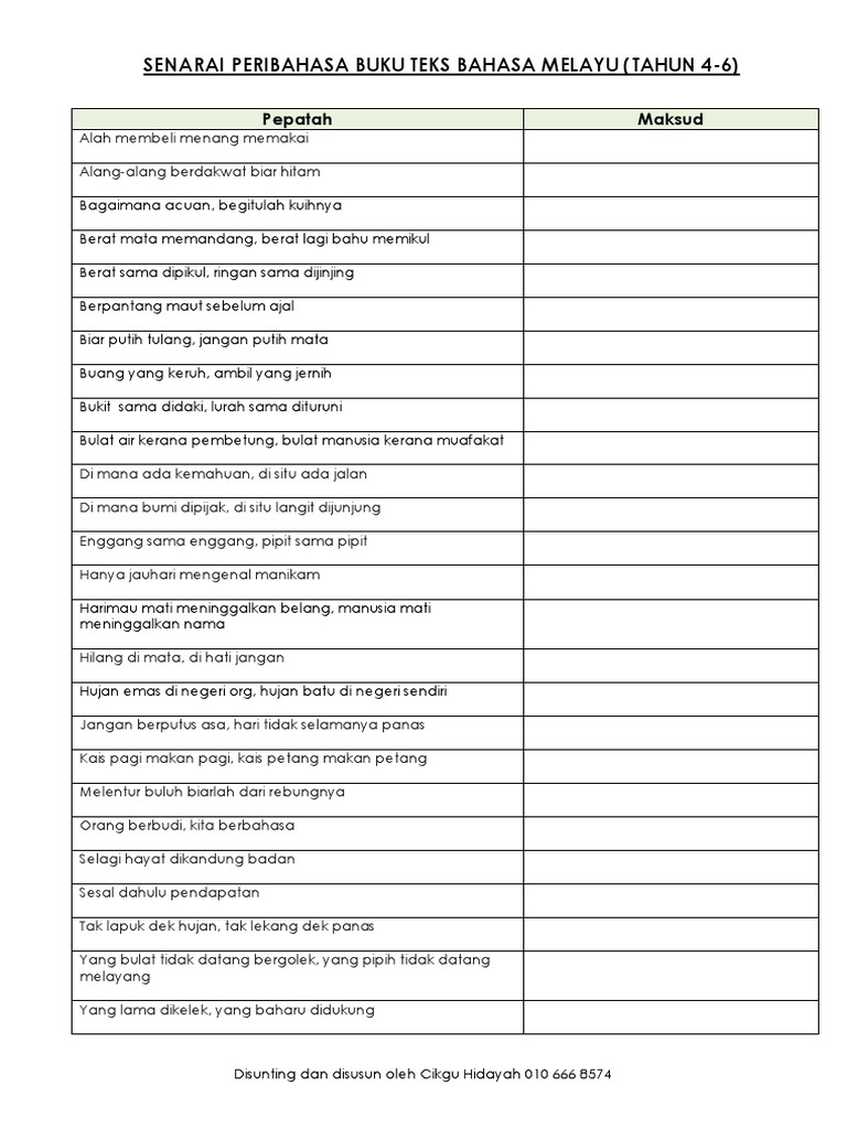 Peribahasa Buku Teks Thn 4 6 Pdf