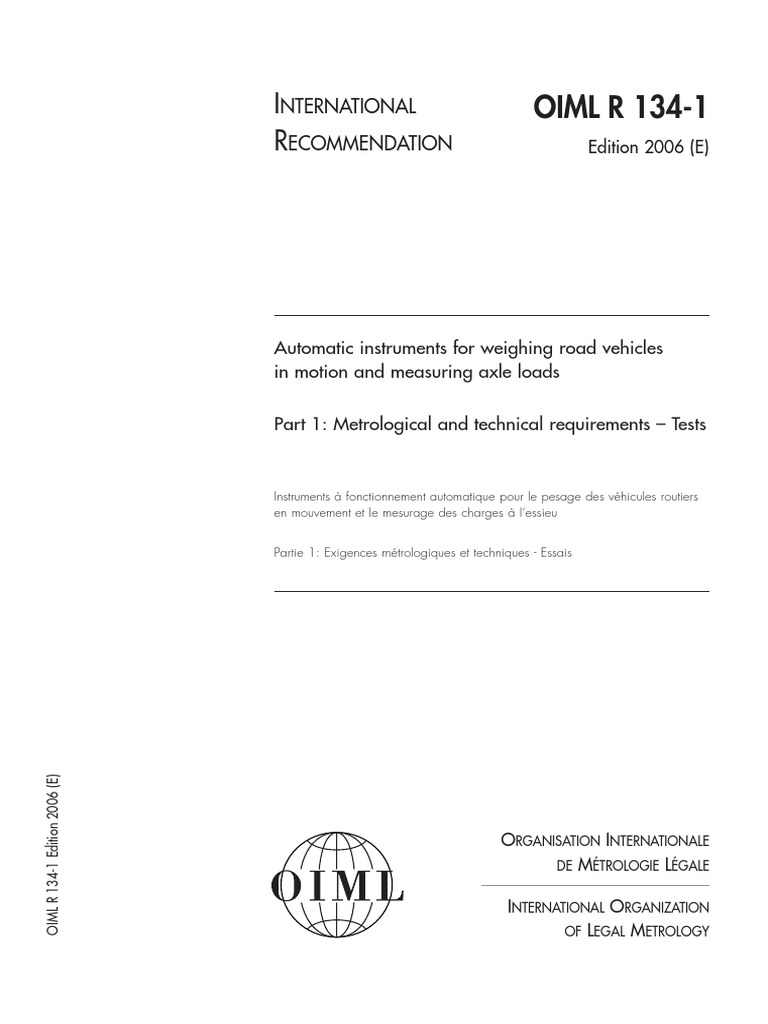 OIML R 134-1: Weighing Vehicles Standards | PDF | Metrology | Weight