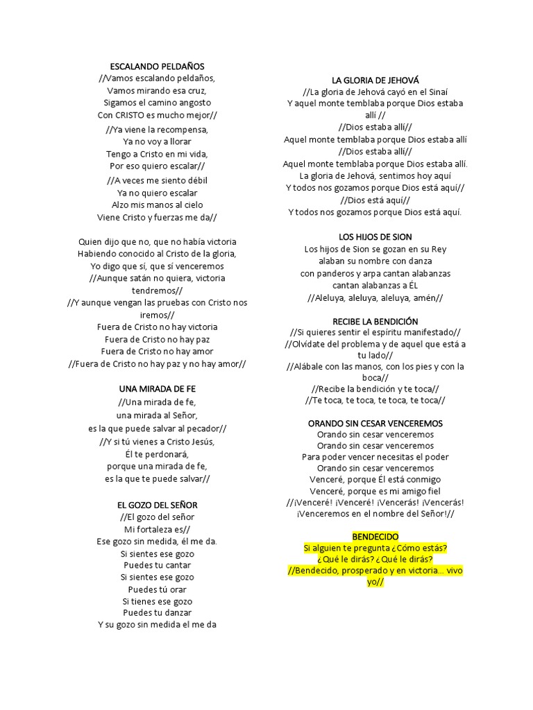 Letra de Coros Cristianos PDF Oración Cristo (título)
