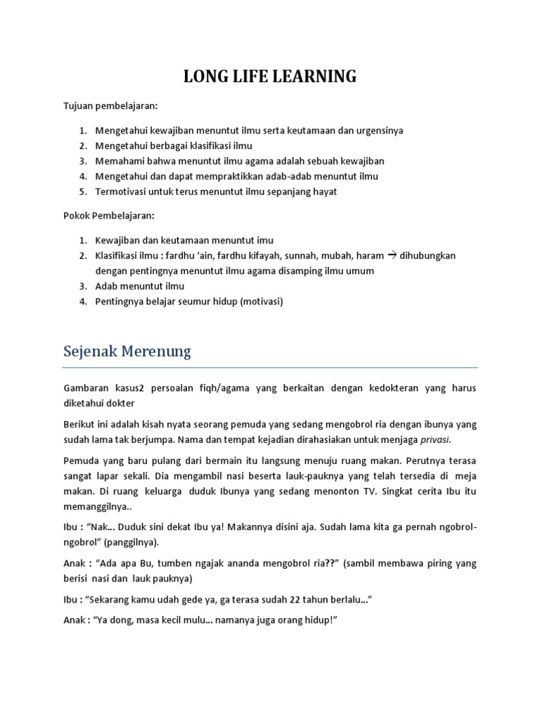 Long Life Learning Sejenak Merenung