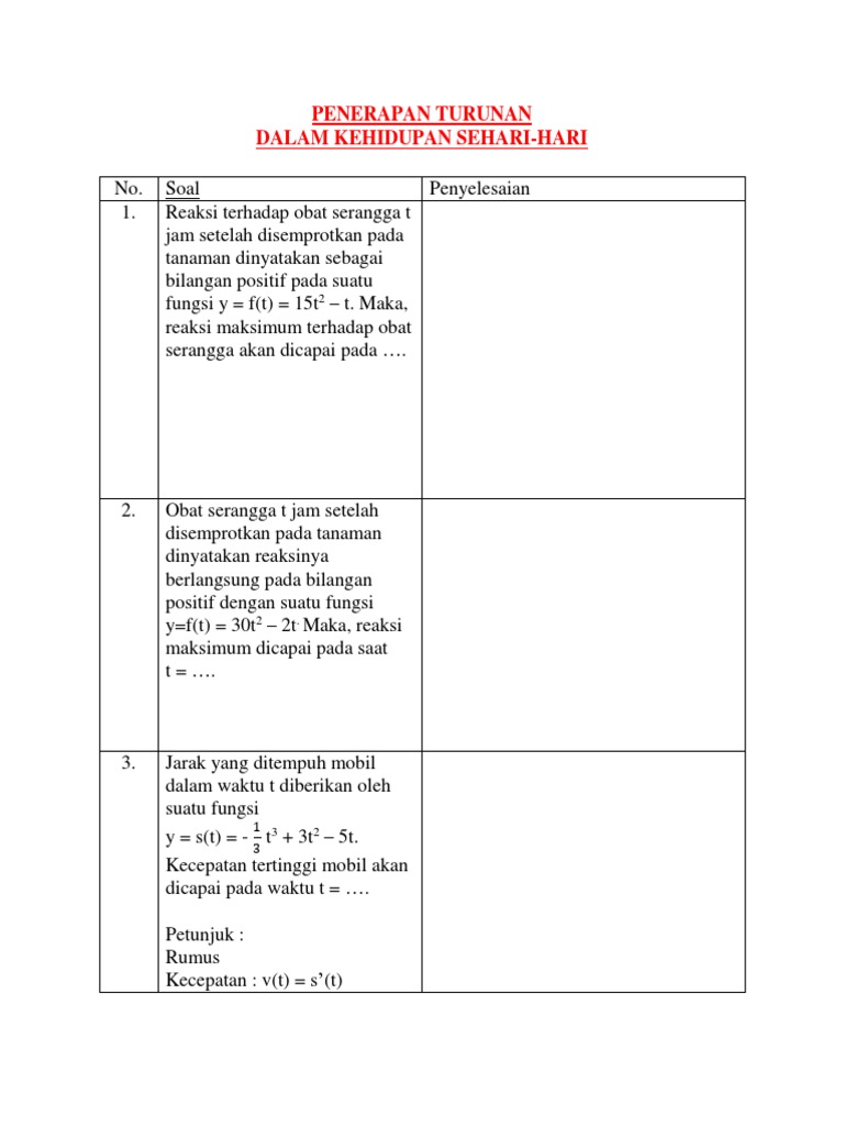 Penerapan Turunan Dalam Kehidupan Sehari Hari